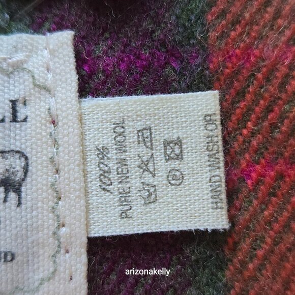 NWT Merino Wool Plaid Scarf AVOCA Ireland Pink, Green & Purple - Picture 5 of 9
